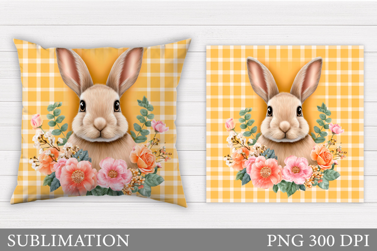 Cute Bunny Pillow Sublimation. Bunny Flowers Sublimation