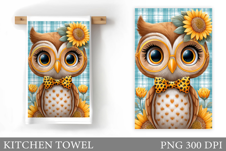 Cute Owl Kitchen Towel. Owl Flowers Kitchen Towel Design
