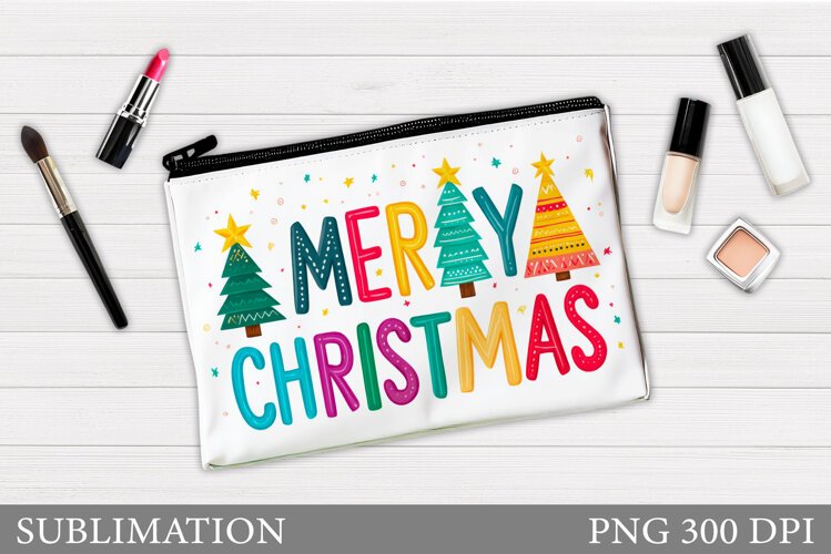 Christmas Makeup Bag Design. Merry Christmas Cosmetics Bag example image 1