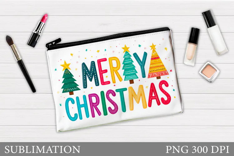 Christmas Makeup Bag Design. Merry Christmas Cosmetics Bag