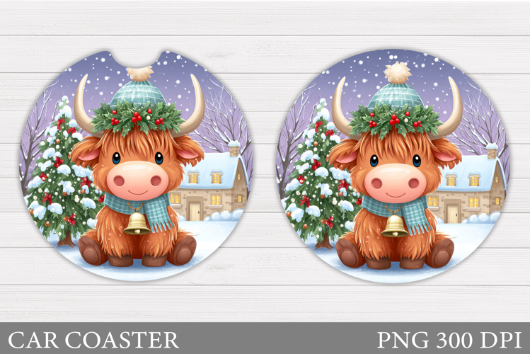 Christmas Cow Car Coaster. Christmas Car Coaster Sublimation