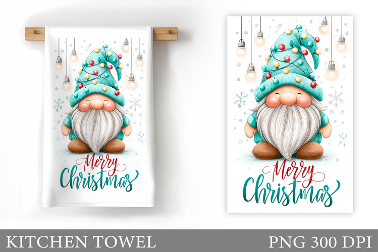 Christmas Kitchen Towel. Christmas Gnome Kitchen Towel