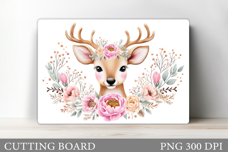 Cute Deer Cutting Board. Deer Flowers Cutting Board Design