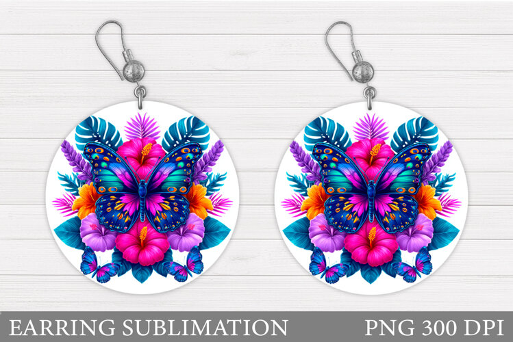 Butterfly Earring Sublimation. Flowers Earring Design example image 1