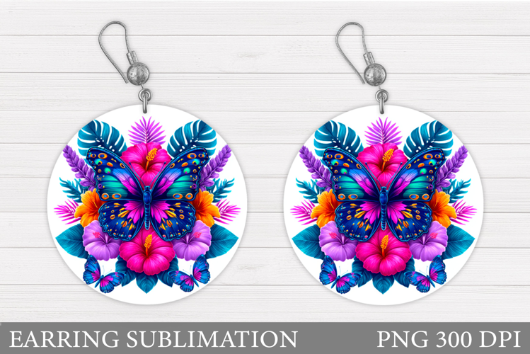 Butterfly Earring Sublimation. Flowers Earring Design