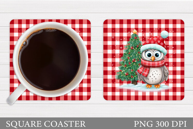 Christmas Owl Coaster Design. Christmas Coaster Sublimation example image 1