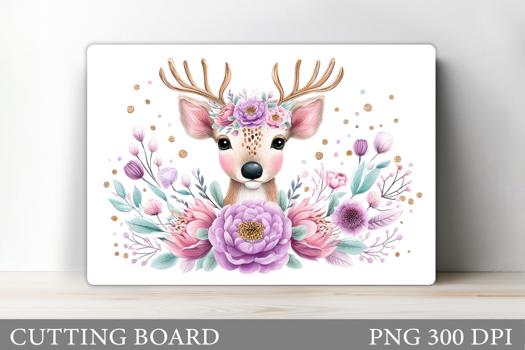 Cute Deer Cutting Board. Deer Flowers Cutting Board Design