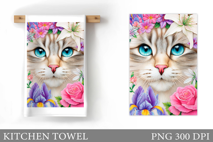 Cat Kitchen Towel Design. Cute Cat Sublimation
