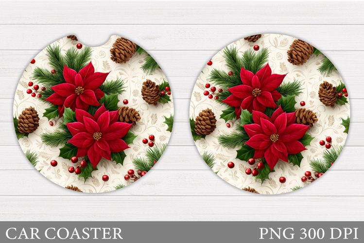 Poinsettia Car Coaster Design. Christmas Car Coaster