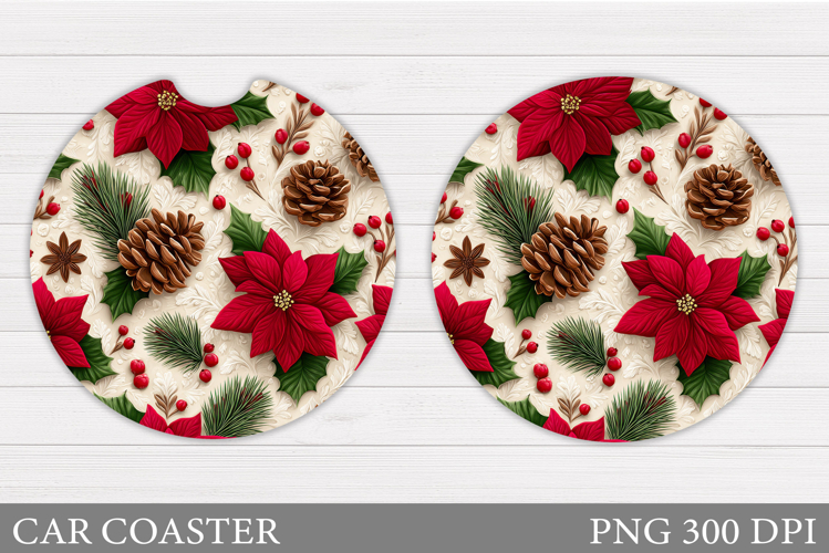 Poinsettia Car Coaster Design. Christmas Car Coaster