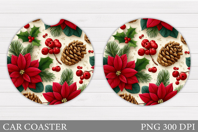 Poinsettia Car Coaster Design. Christmas Car Coaster