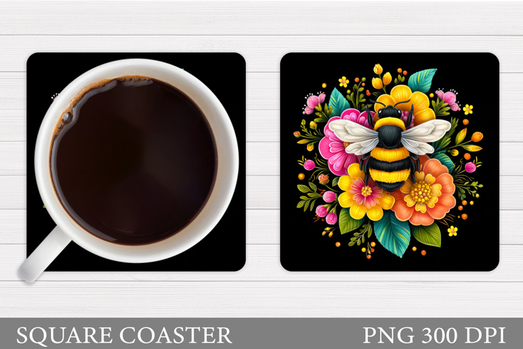Bee Coaster Sublimation. Bee Flowers Coaster Design
