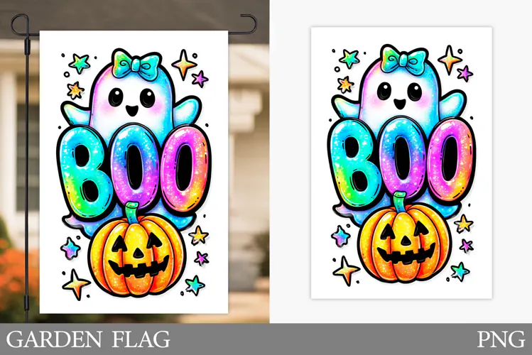 Boo Garden Flag Sublimation. Halloween Garden Flag Design