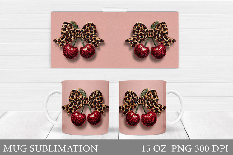 Cherry Mug Sublimation. Berries Mug Wrap Design