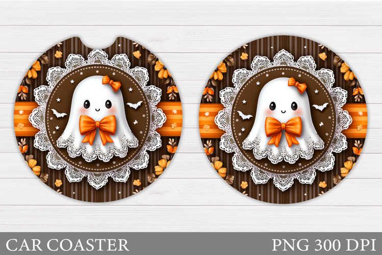 Cute Ghost Car Coaster. Cute Halloween Car Coaster Design