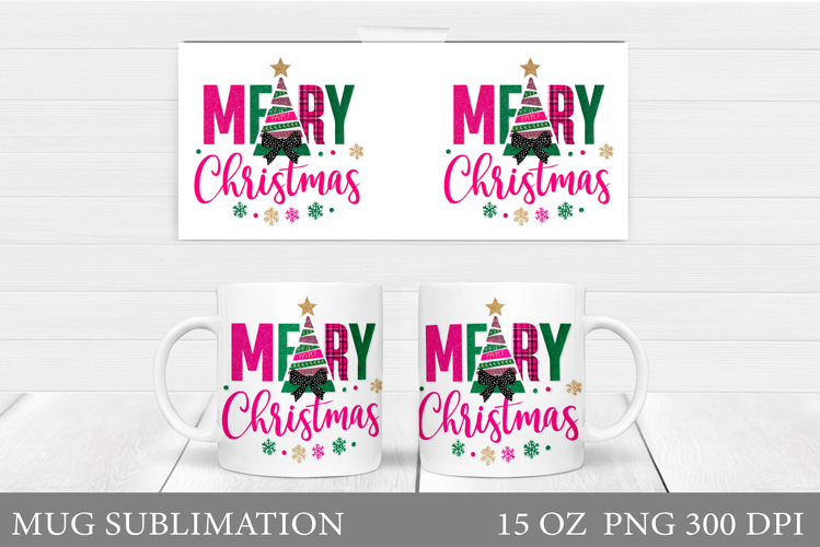 Merry Christmas Mug Design. Christmas Tree Sublimation