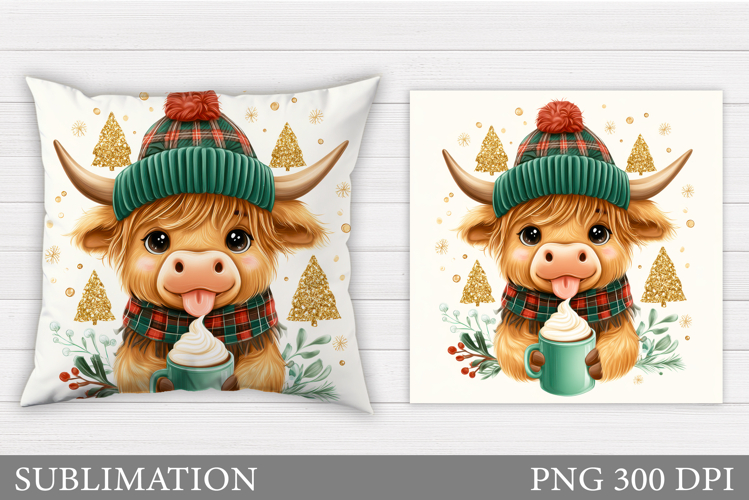 Christmas Cow Pillow Design. Christmas Pillow Sublimation
