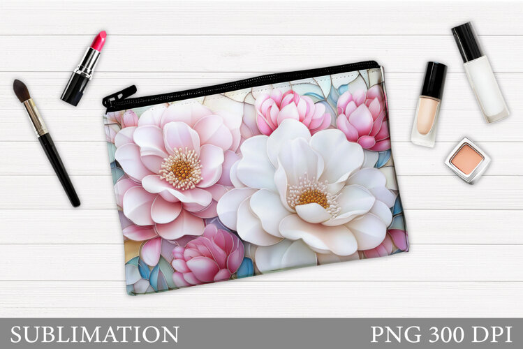 Flowers Makeup Bag Sublimation. Floral Makeup Bag Design example image 1