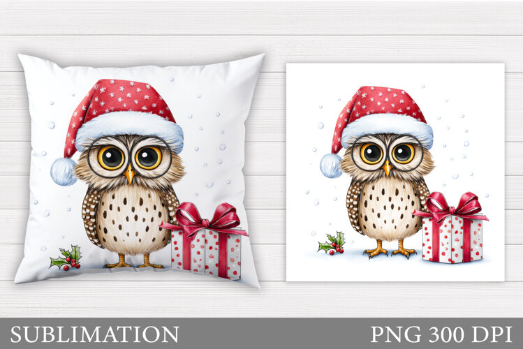 Christmas Owl Pillow Design. Christmas Pillow Sublimation example image 1