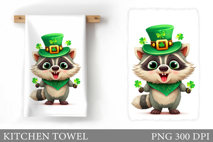 St Patrick Raccoon Kitchen Towel. St Patrick Kitchen Towel