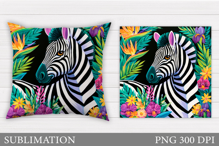 Zebra Pillow Sublimation. Zebra Flowers Pillow Design