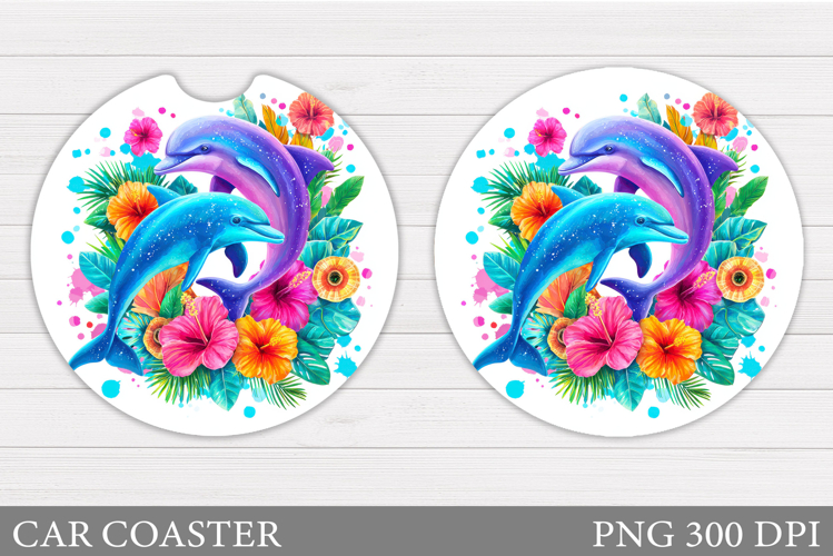 Dolphins Car Coaster Design. Flowers Car Coaster Sublimation