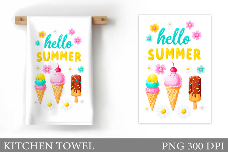 Ice Cream Kitchen Towel Design. Summer Kitchen Towel