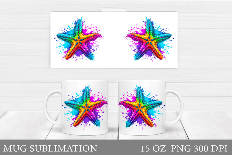 Rainbow Starfish Mug Design. Colorful Starfish Sublimation example image 1