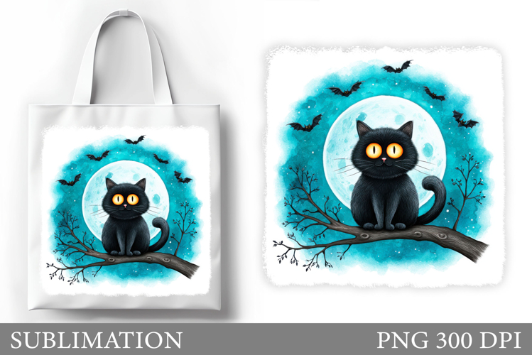 Black Cat Tote Bag Design. Cat Sublimation