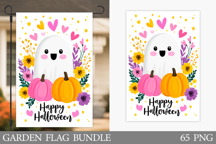 Cute Ghost Garden Flag. Cute Halloween Garden Flag Design
