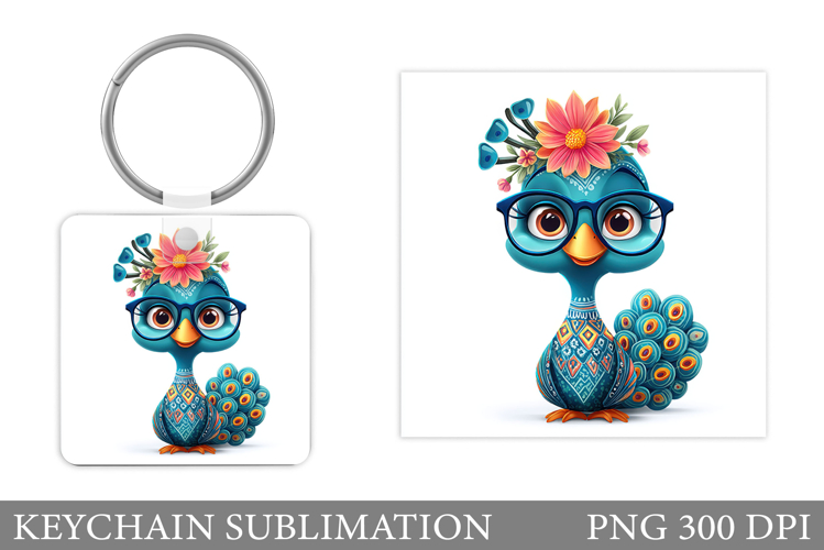 Peacock Keychain Design. Peacock Sublimation example image 1