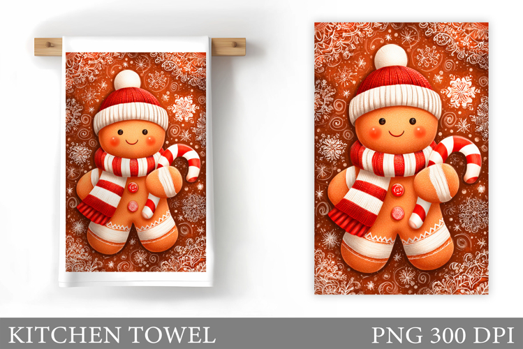 Gingerbread Kitchen Towel. Christmas Kitchen Towel Design