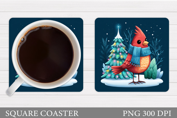 Cardinal Coaster Sublimation. Christmas Coaster Design
