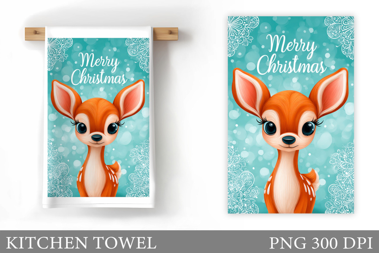 Cute Deer Kitchen Towel. Christmas Kitchen Towel Design