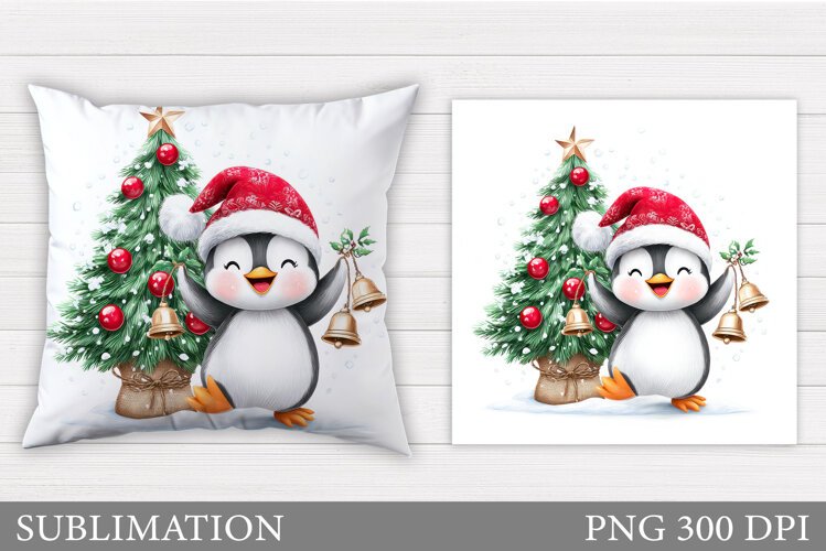 Christmas Penguin Pillow. Christmas Pillow Sublimation example image 1