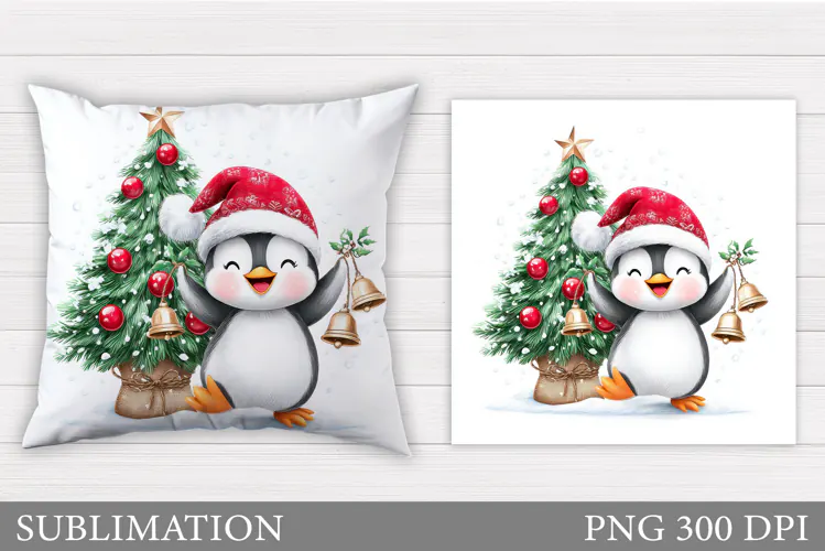 Christmas Penguin Pillow. Christmas Pillow Sublimation