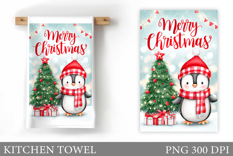 Christmas Penguin Kitchen Towel. Christmas Kitchen Towel