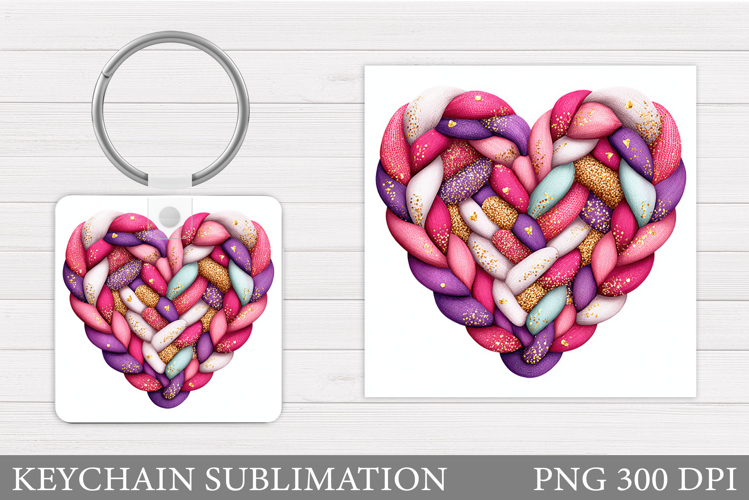 Crochet Heart Keychain. Valentine Keychain Sublimation