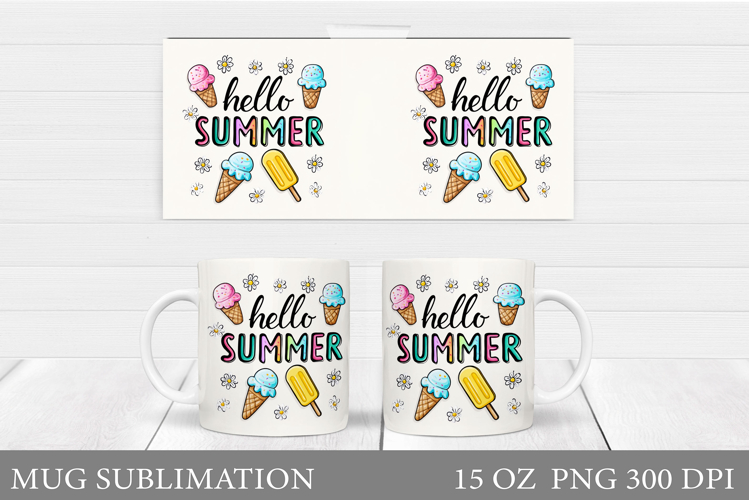 Summer Mug Sublimation. Hello Summer Mug Wrap Design