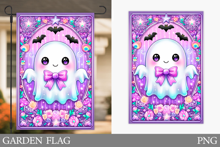 Cute Ghost Garden Flag Design. Halloween Pumpkin Garden Flag