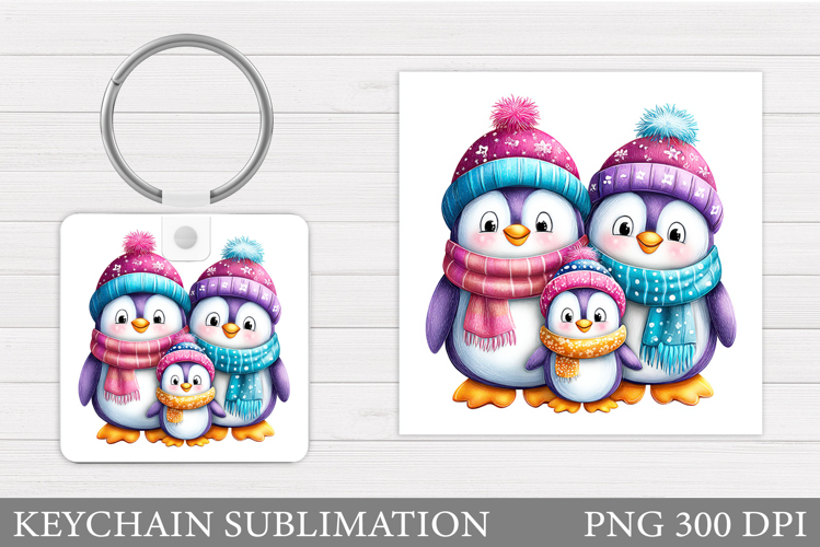 Cute Penguin Keychain Design. Christmas Keychain Sublimation