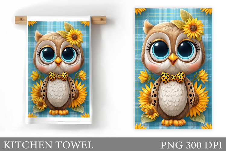 Cute Owl Kitchen Towel. Owl Flowers Kitchen Towel Design