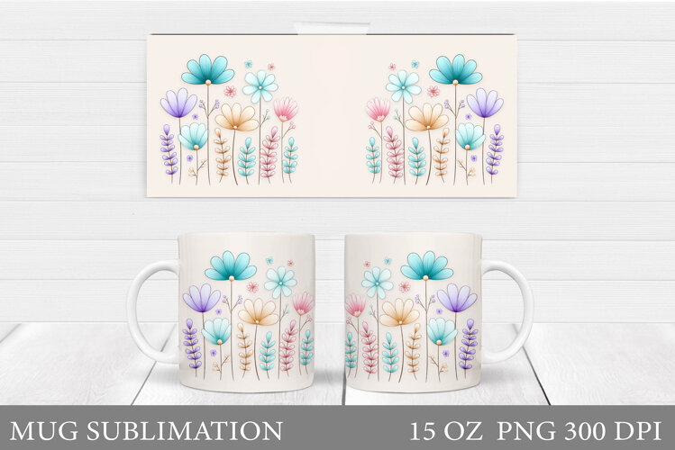 Flowers Mug Sublimation. Floral Mug Wrap Design example image 1