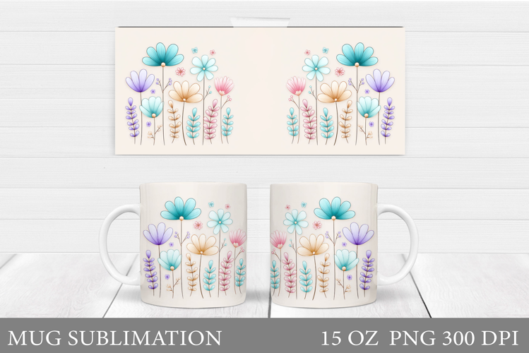 Flowers Mug Sublimation. Floral Mug Wrap Design
