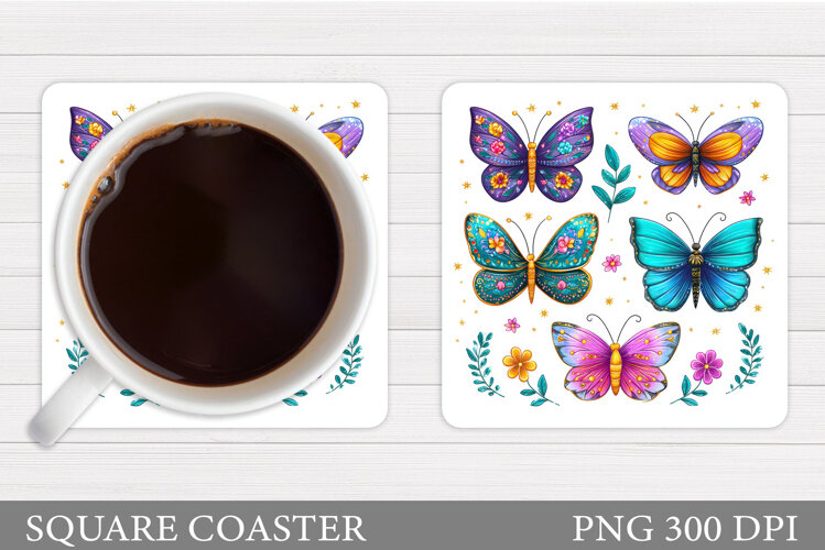 Butterflies Coaster Design. Butterflies Sublimation example image 1