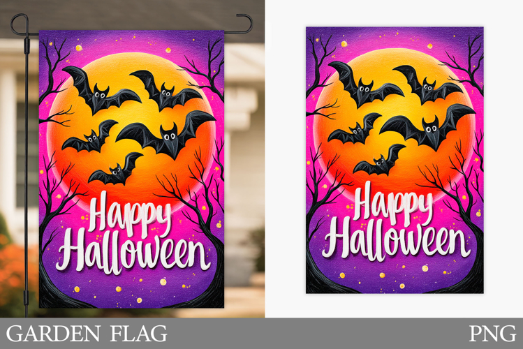 Bat Garden Flag Sublimation. Halloween Garden Flag Design