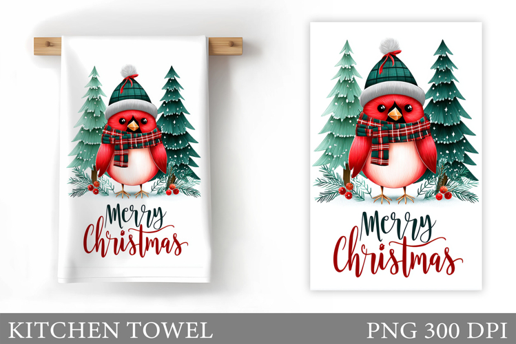 Christmas Cardinal Kitchen Towel. Christmas Kitchen Towel