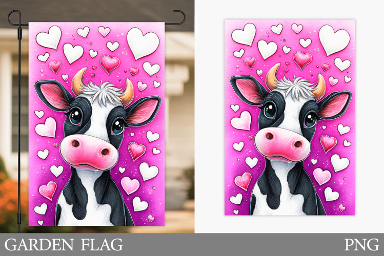 Valentines Cow Garden Flag. Valentines Garden Flag