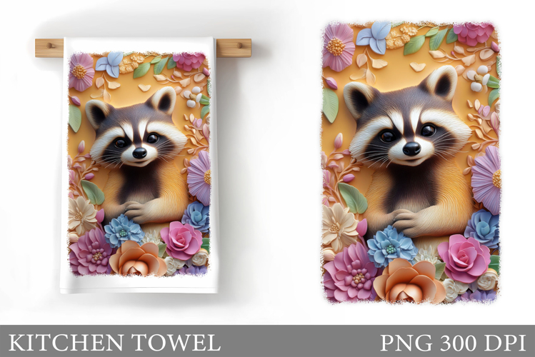 Raccoon Kitchen Towel Design. Cute Raccoon Kitchen Towel