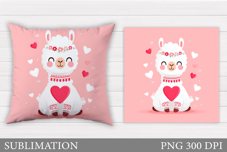 Valentines Lama Pillow Design. Valentine Pillow Sublimation